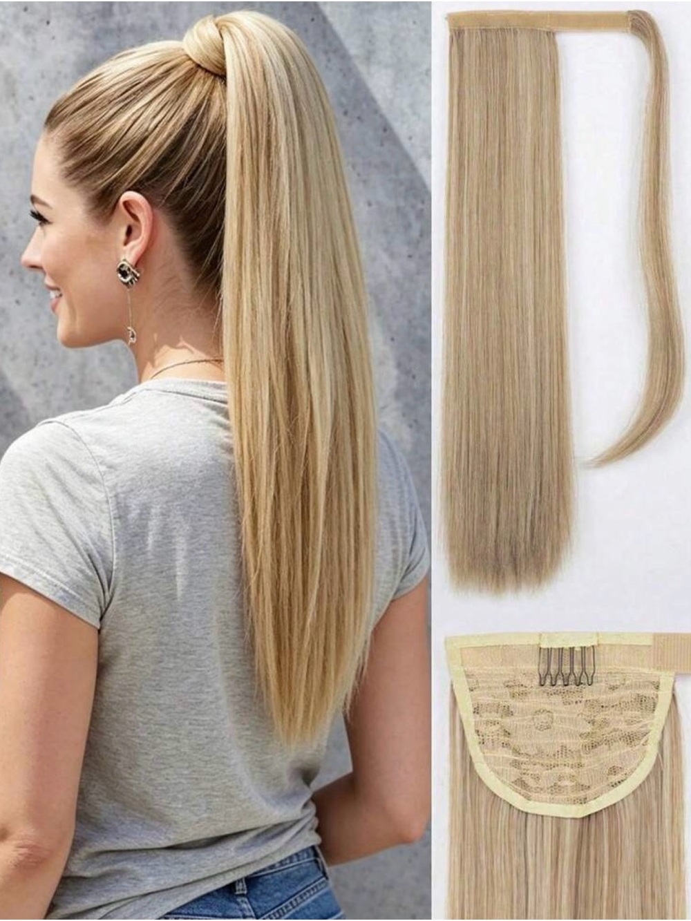 Blonde Clip-In Wrap Ponytail Extension - Sleek High Ponytail